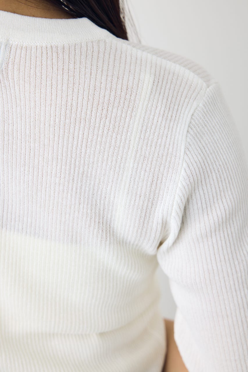 シアーリブ5分袖カーディガン O/WHT M