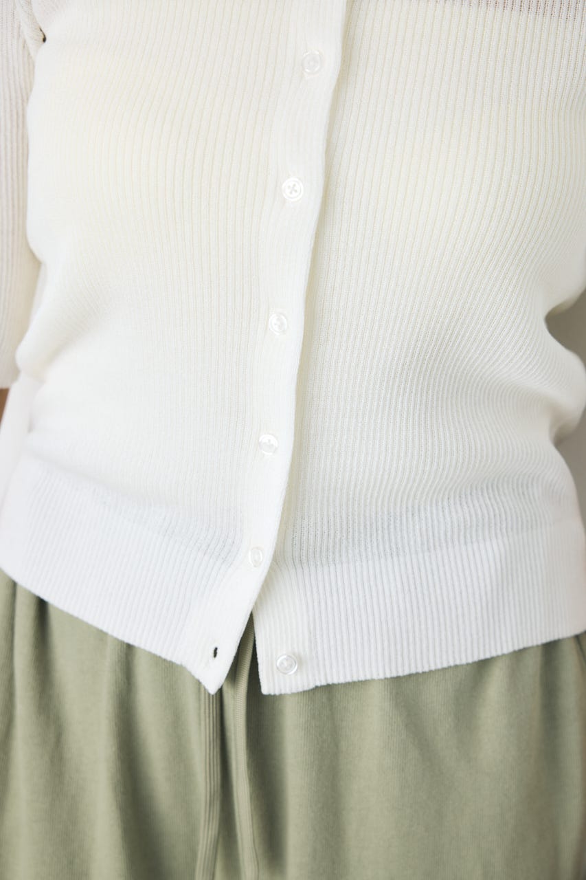 シアーリブ5分袖カーディガン O/WHT M