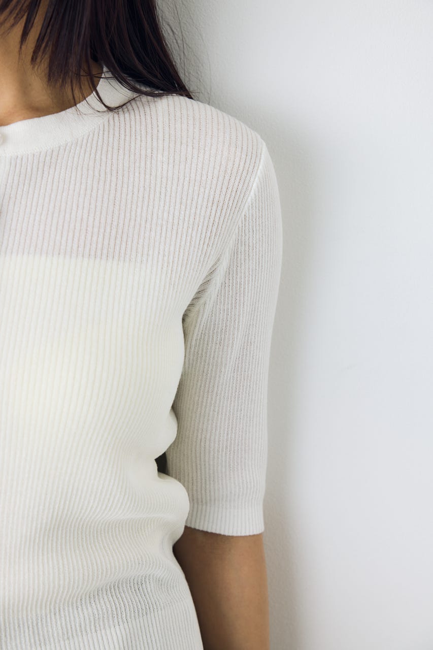 シアーリブ5分袖カーディガン O/WHT M