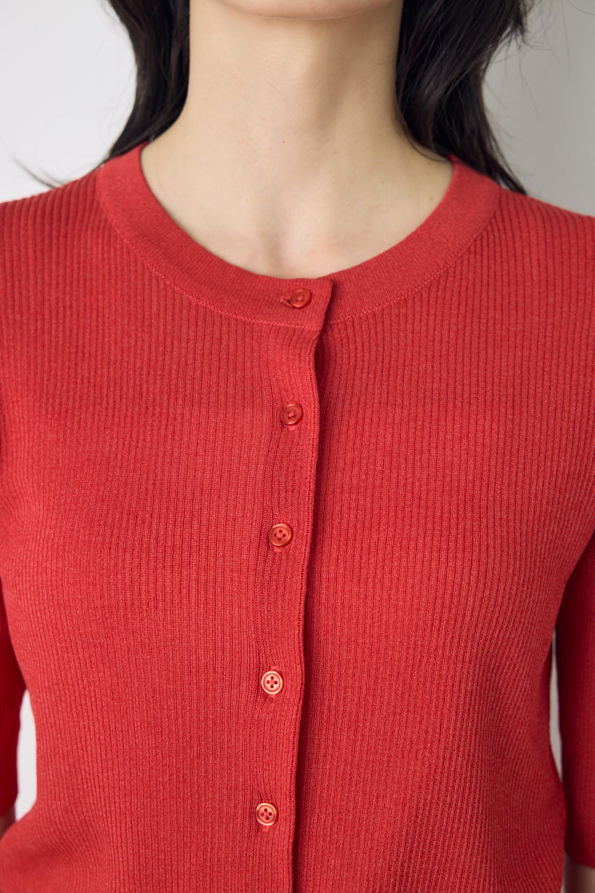 シアーリブ5分袖カーディガン RED M