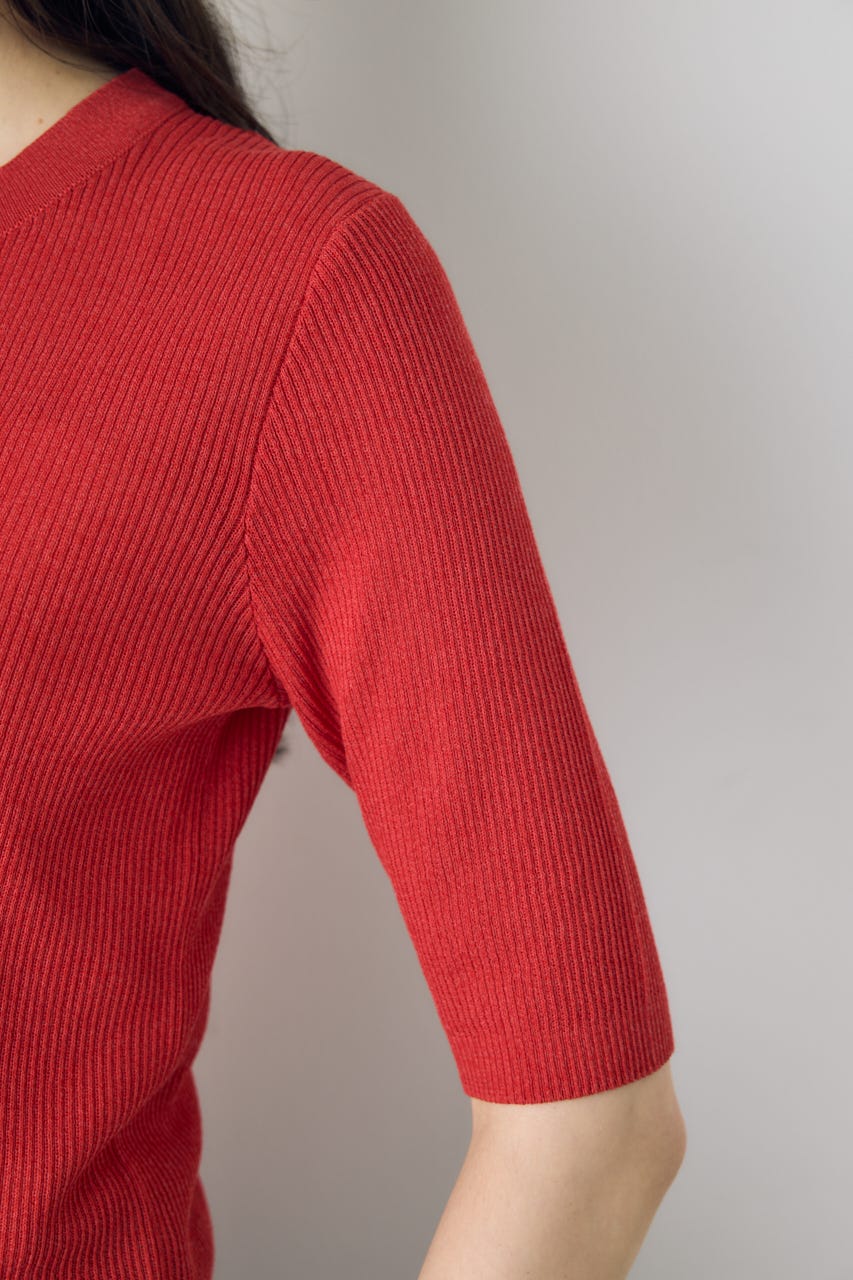 シアーリブ5分袖カーディガン RED M