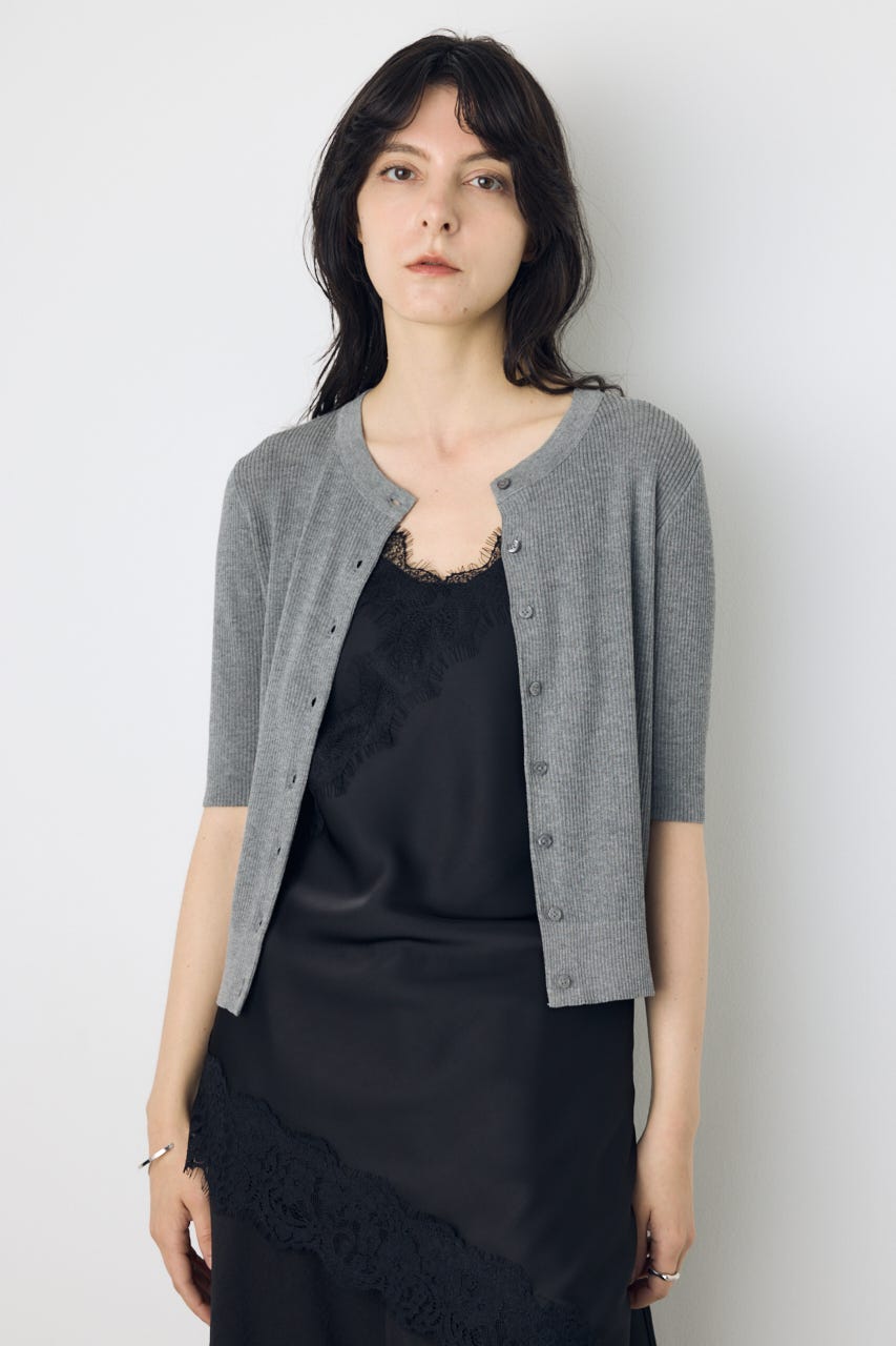 シアーリブ5分袖カーディガン T.GRY S