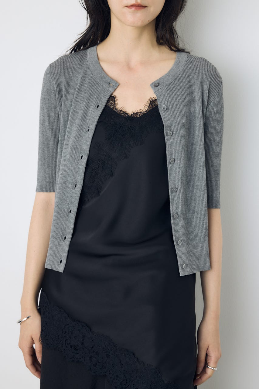シアーリブ5分袖カーディガン T.GRY S