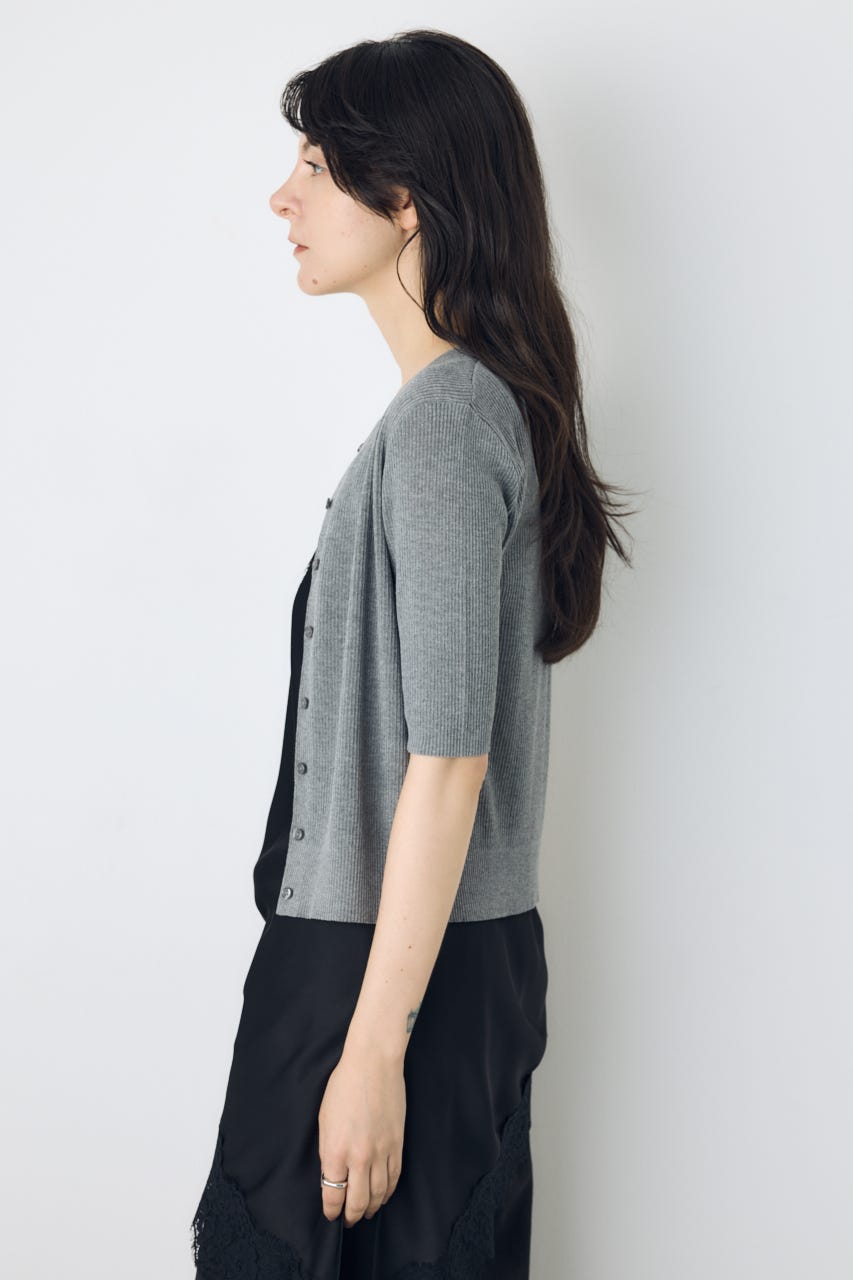 シアーリブ5分袖カーディガン T.GRY S