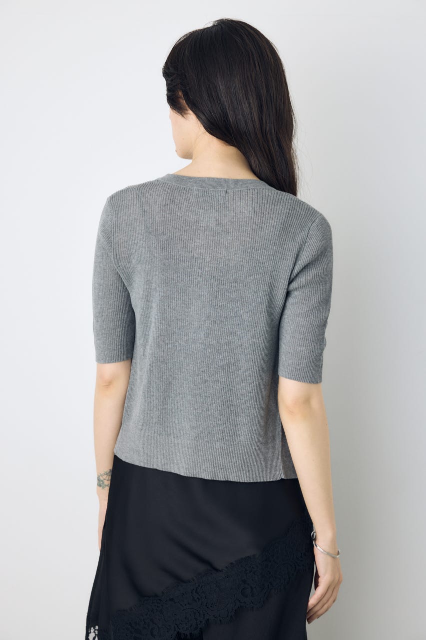 シアーリブ5分袖カーディガン T.GRY S
