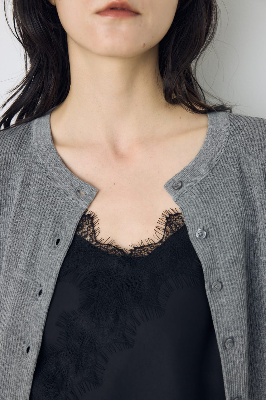 シアーリブ5分袖カーディガン T.GRY S