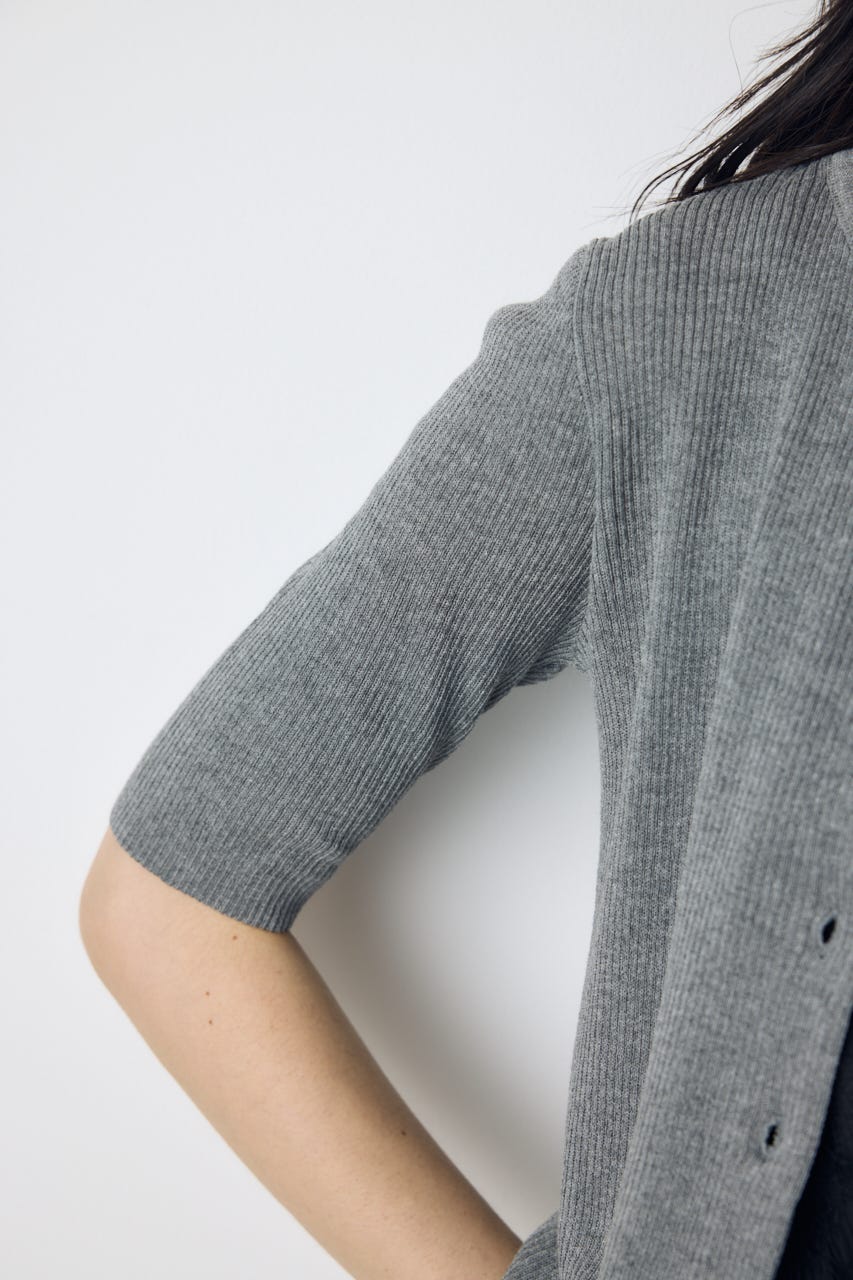 シアーリブ5分袖カーディガン T.GRY S