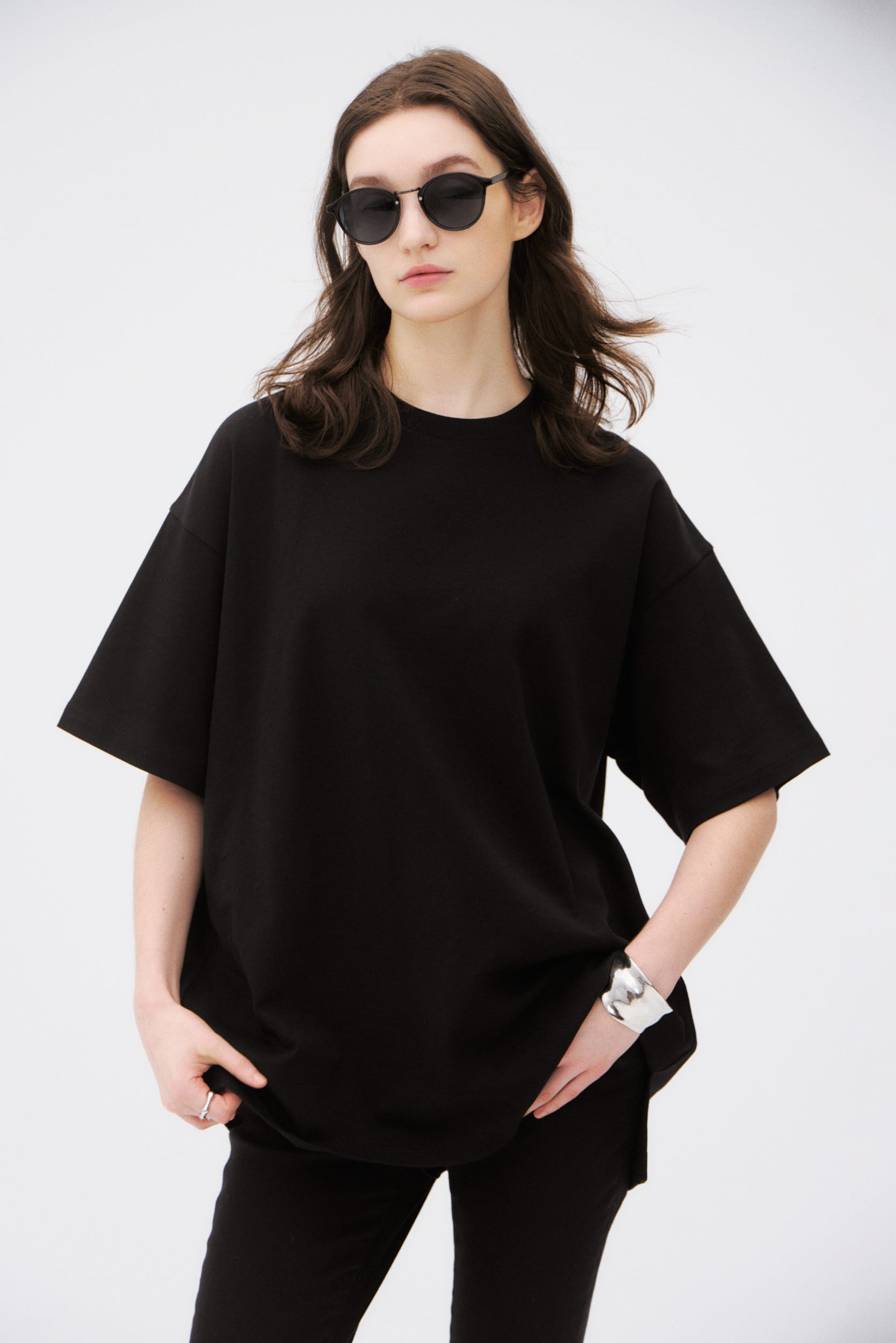 プレミアムコットンオーバーシルエットTシャツ BLK S