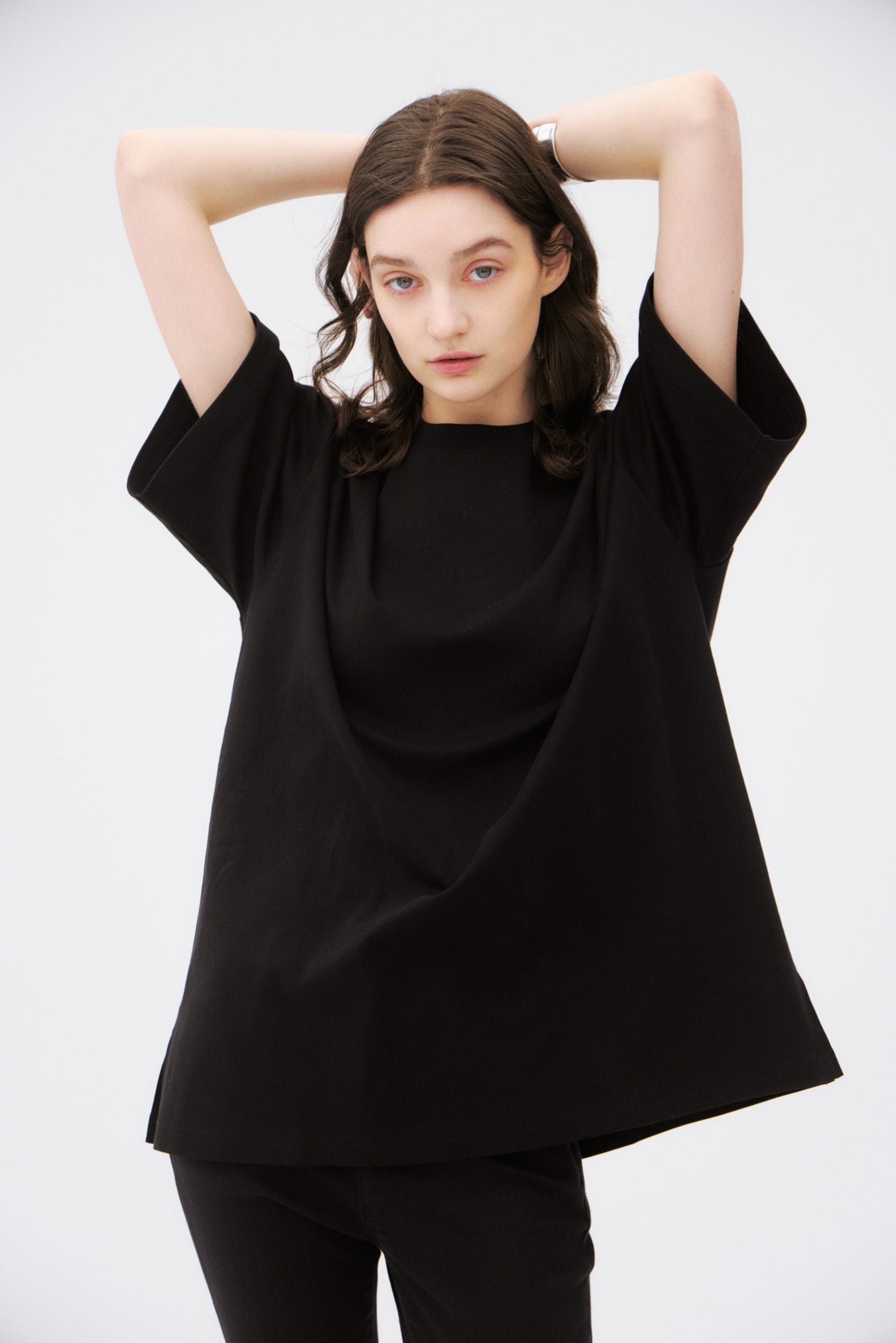 プレミアムコットンオーバーシルエットTシャツ BLK S