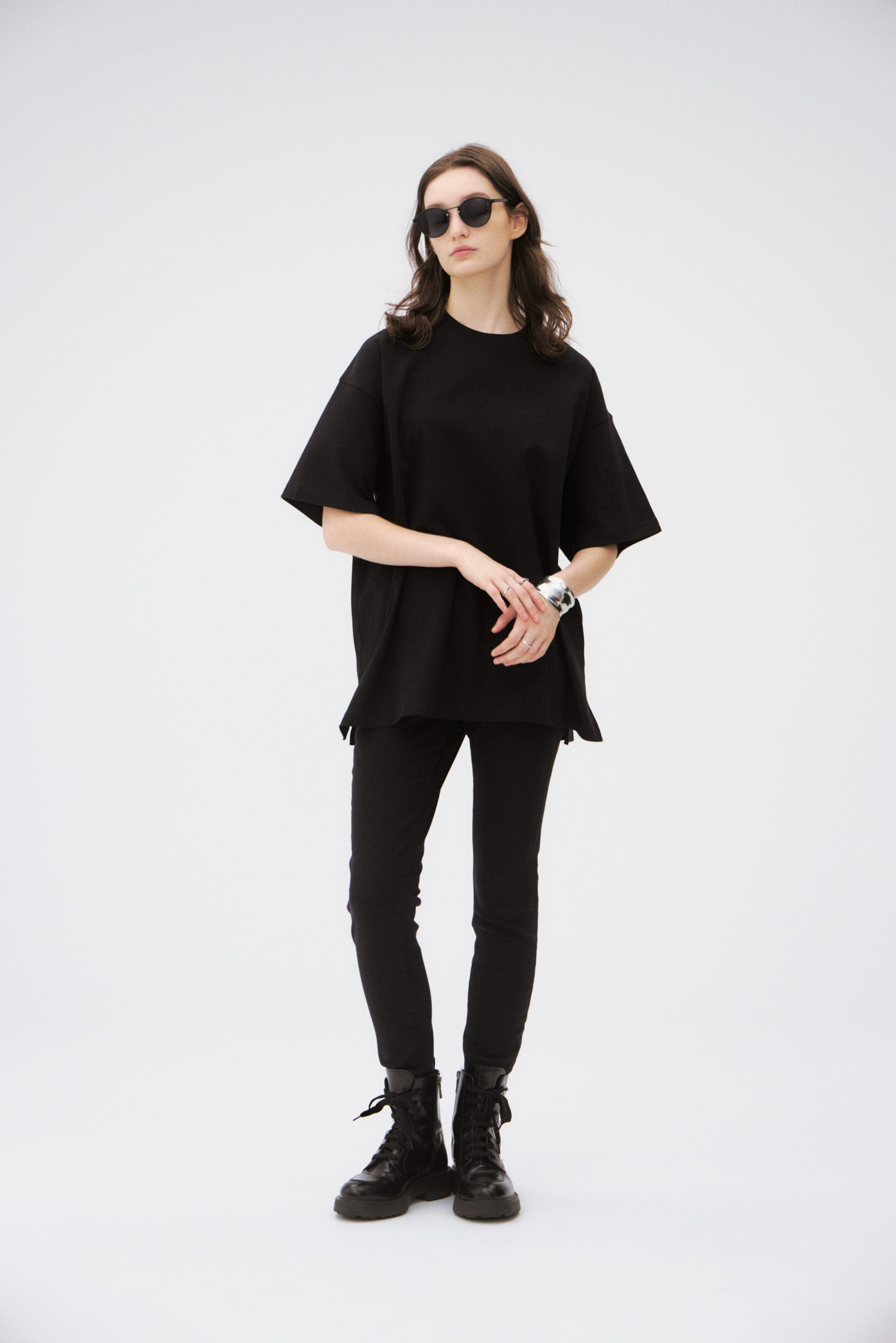 プレミアムコットンオーバーシルエットTシャツ BLK S