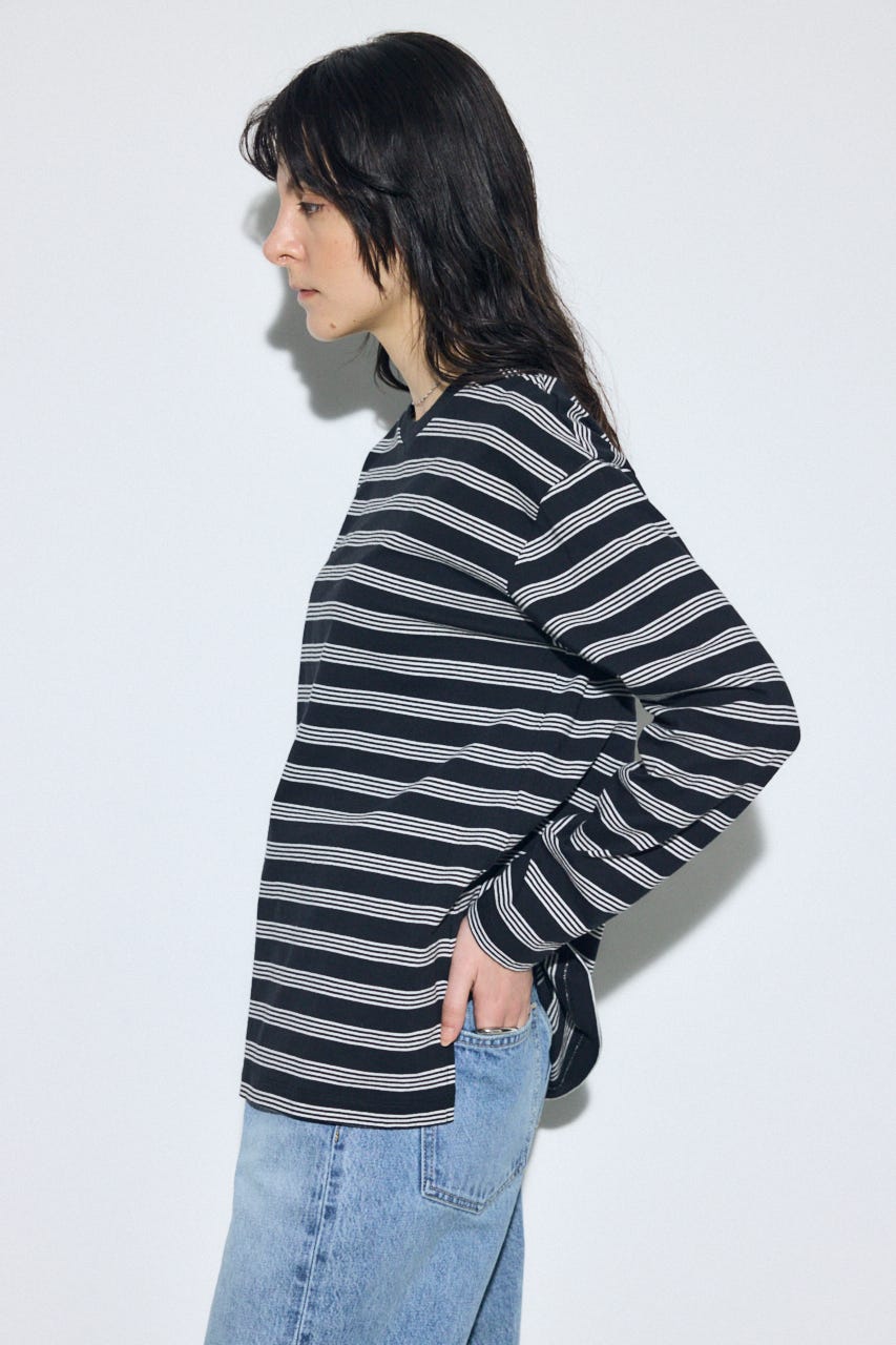 マルチボーダー長袖トップス 柄BLK FREE