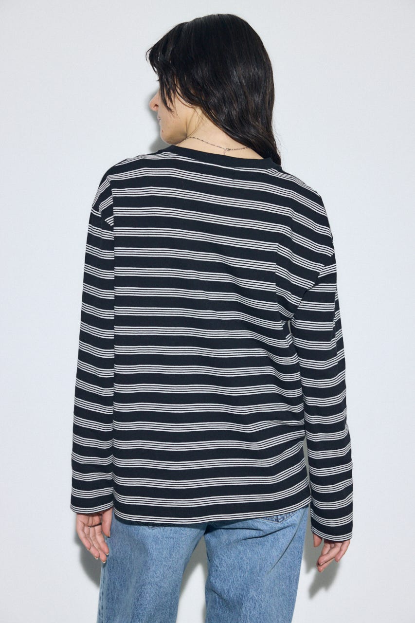 マルチボーダー長袖トップス 柄BLK FREE