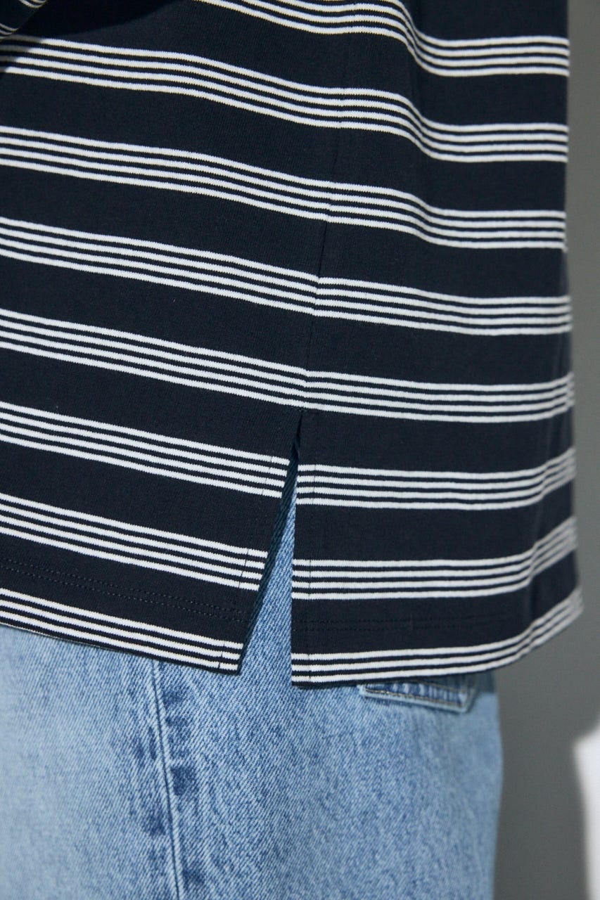 マルチボーダー長袖トップス 柄BLK FREE