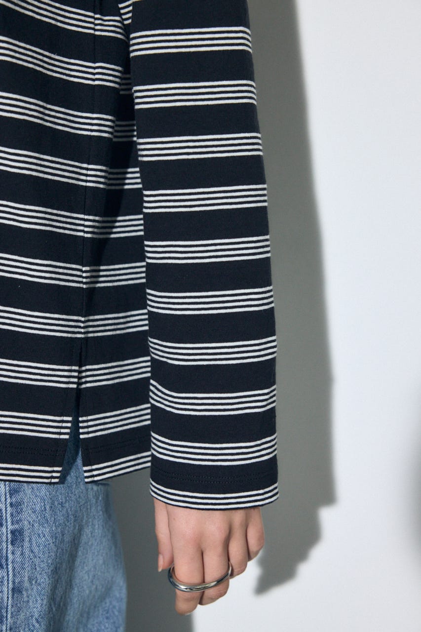 マルチボーダー長袖トップス 柄BLK FREE