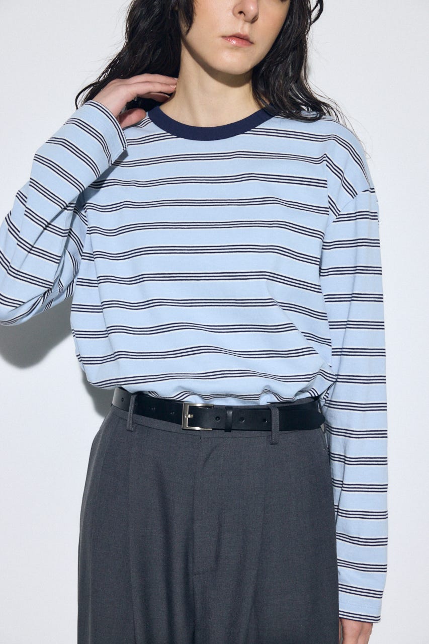 マルチボーダー長袖トップス 柄BLU FREE