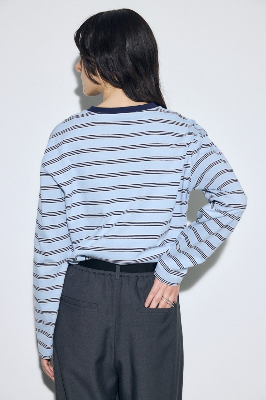 マルチボーダー長袖トップス 柄BLU FREE