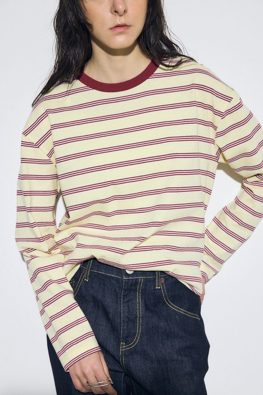 マルチボーダー長袖トップス 柄YEL FREE