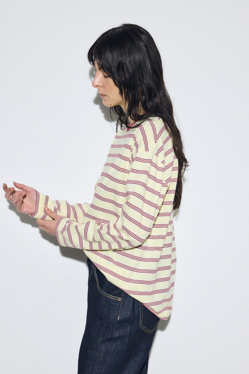 マルチボーダー長袖トップス 柄YEL FREE
