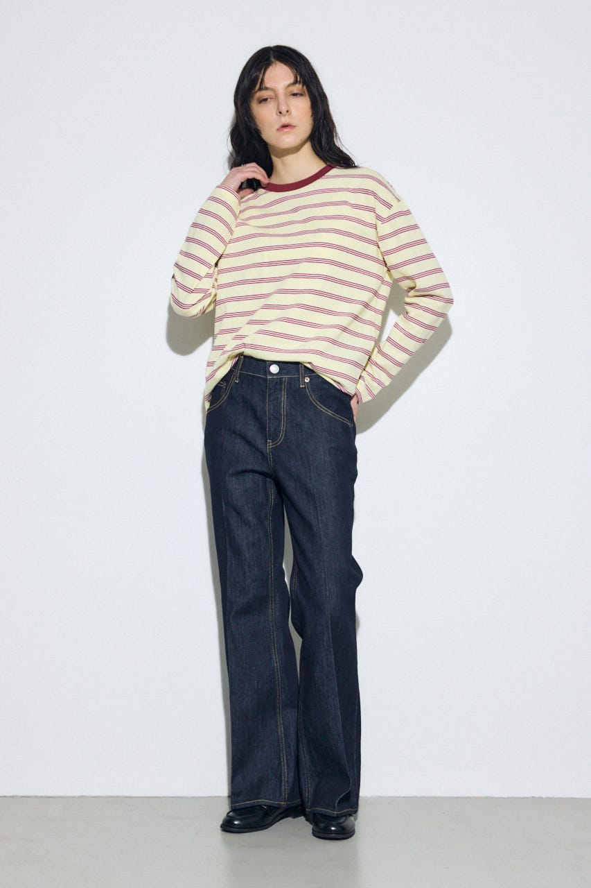 マルチボーダー長袖トップス 柄YEL FREE