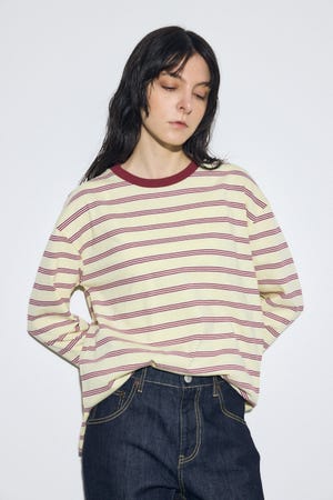 マルチボーダー長袖トップス