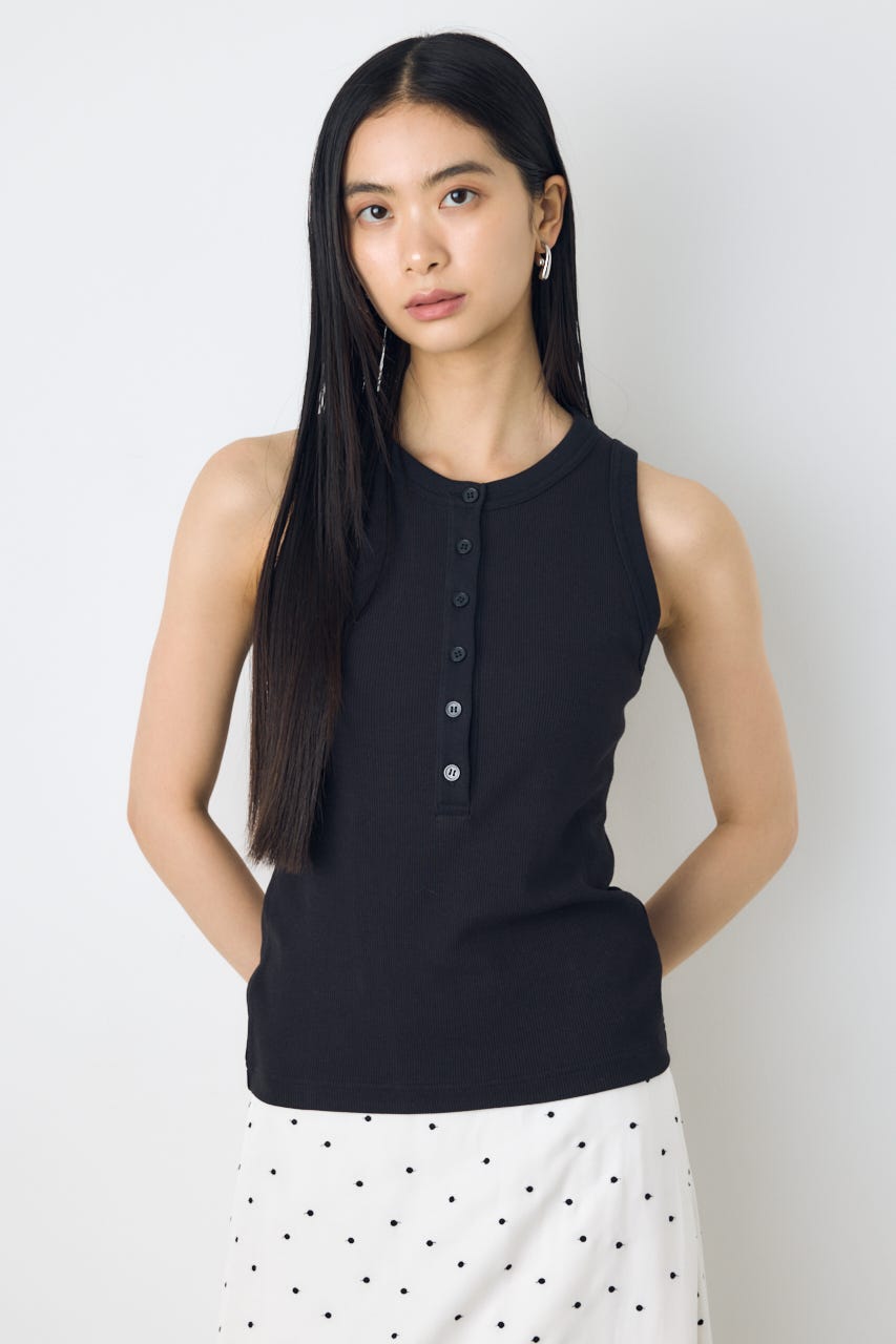 ヘンリーネックタンクトップ BLK S