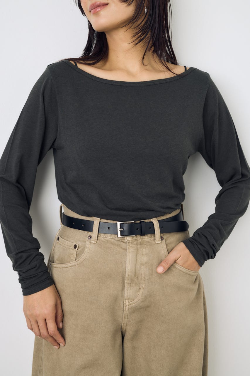 シアーカットオフショルトップス L/BLK S