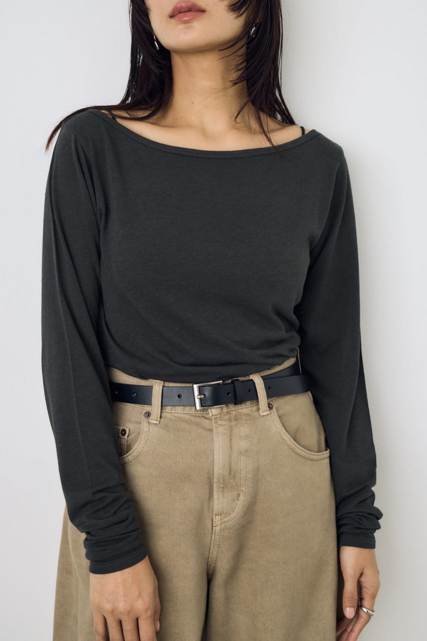 シアーカットオフショルトップス L/BLK S