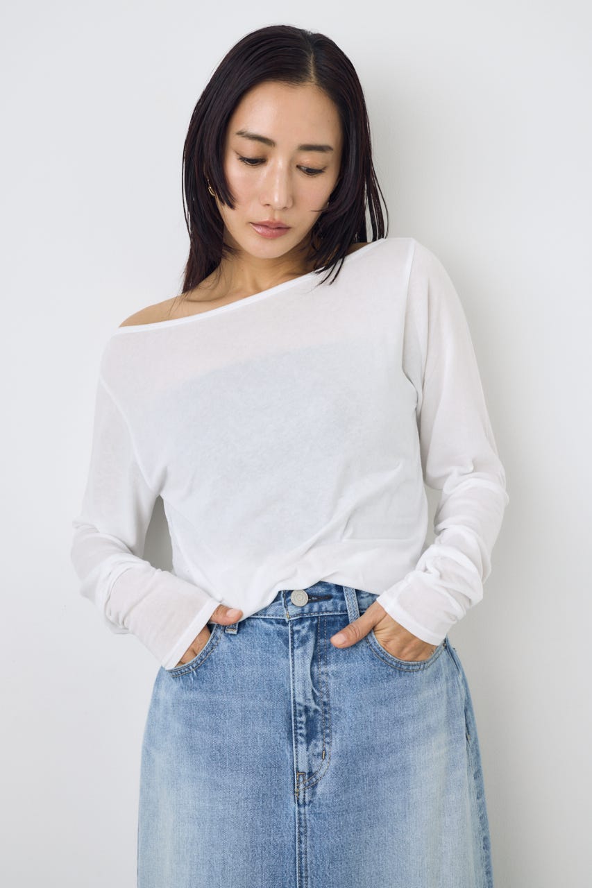 シアーカットオフショルトップス O/WHT S