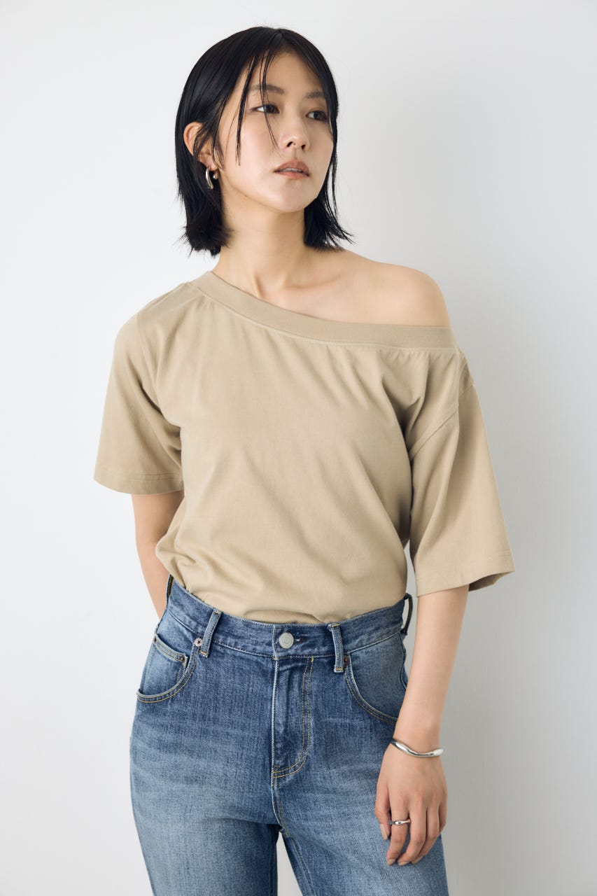 【接触冷感】ワンショルダーカットトップス BEG S