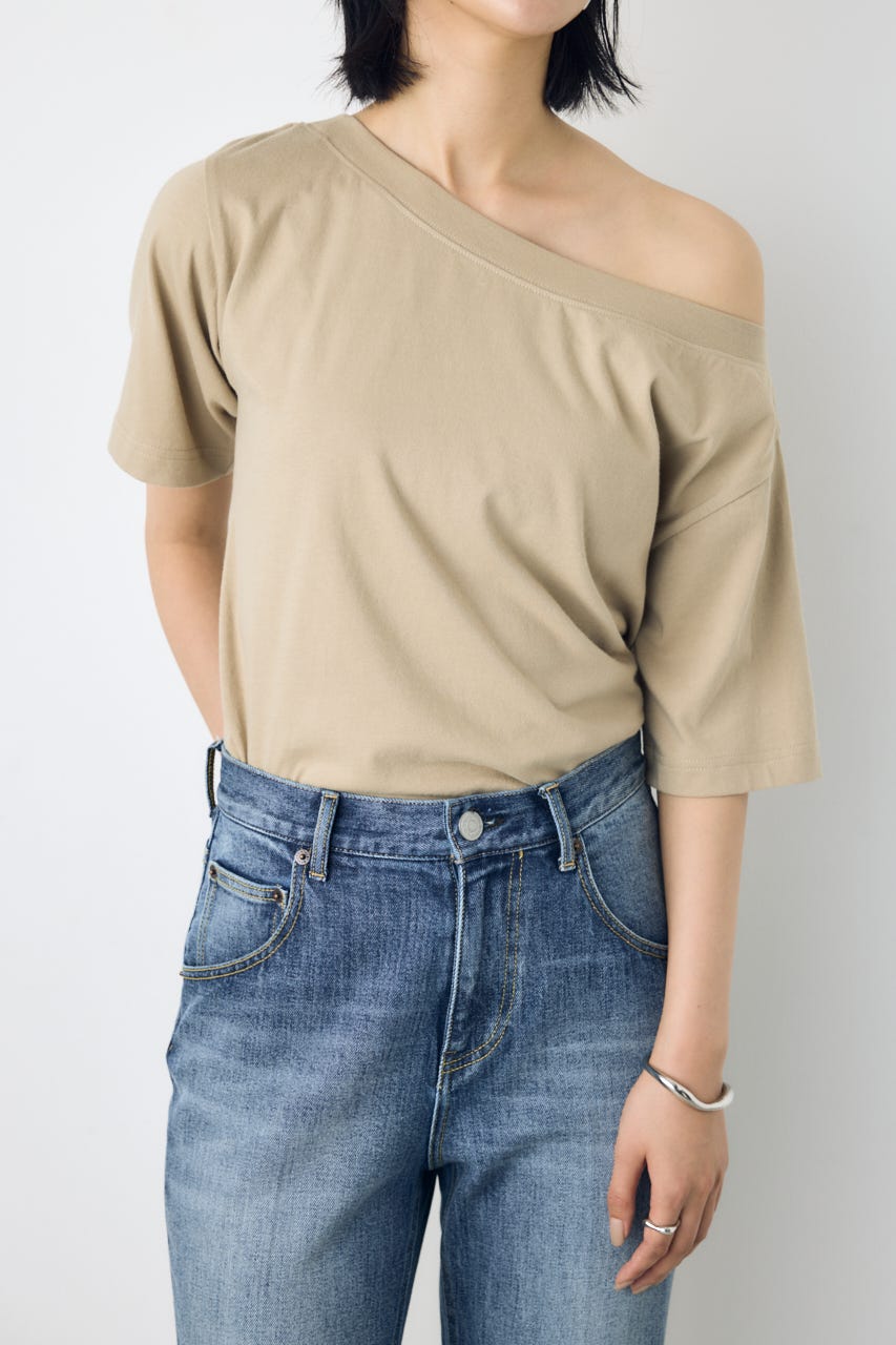 【接触冷感】ワンショルダーカットトップス BEG S