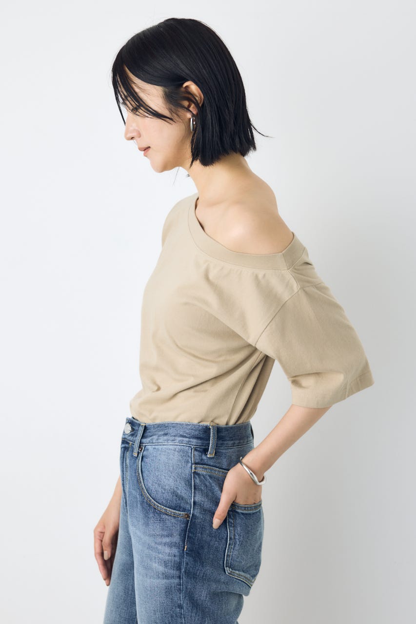 【接触冷感】ワンショルダーカットトップス BEG S