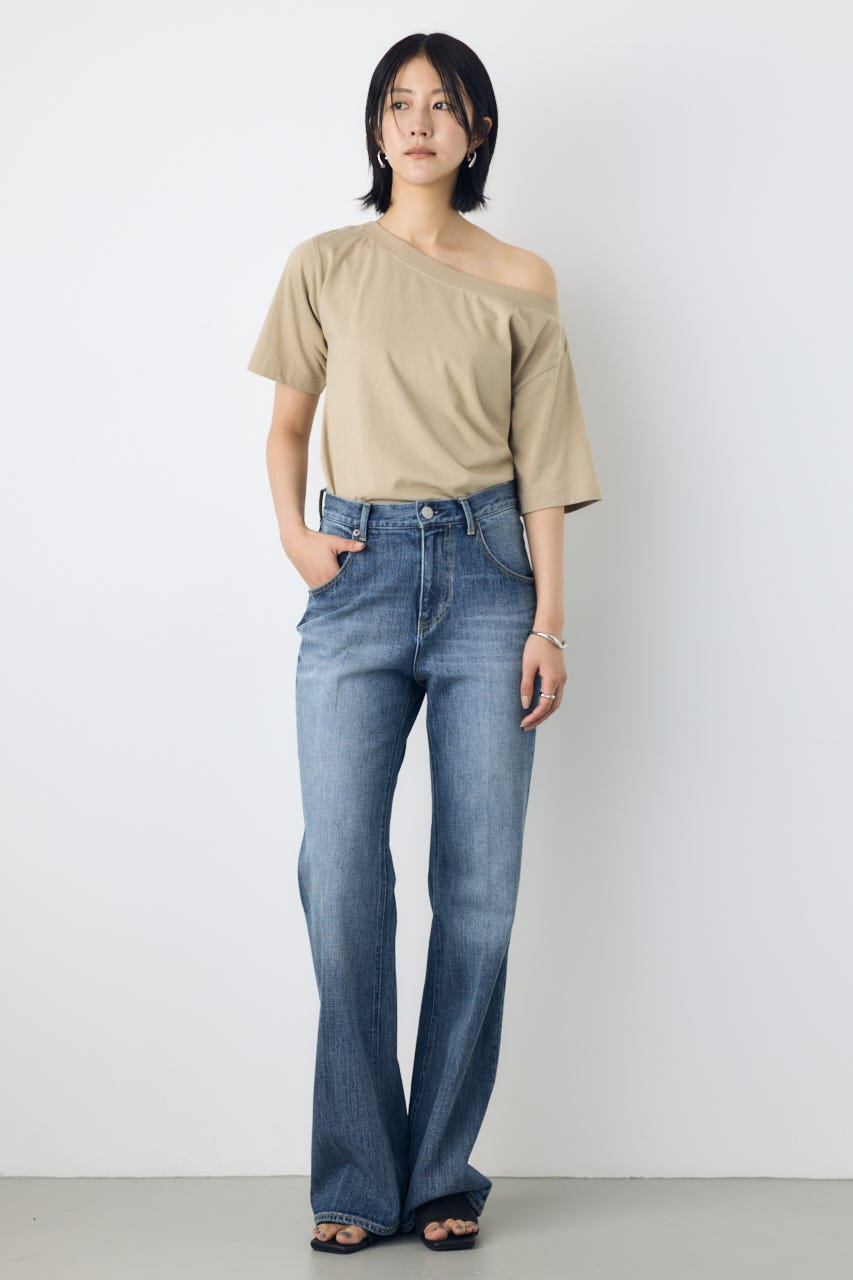【接触冷感】ワンショルダーカットトップス BEG S