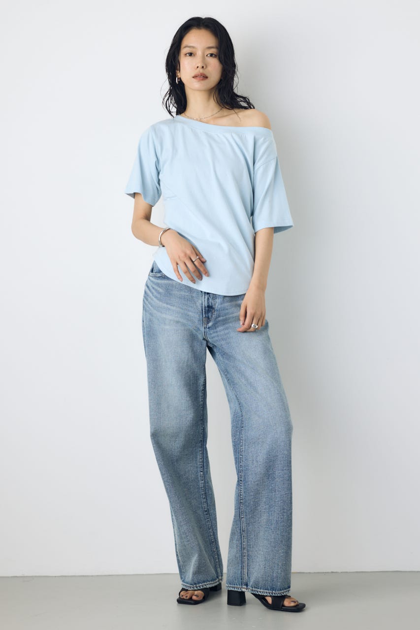 【接触冷感】ワンショルダーカットトップス L/BLU M