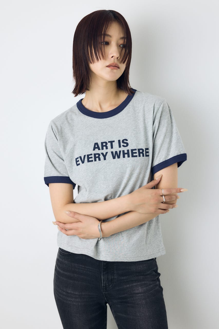 リンガーロゴプリントT T.GRY FREE