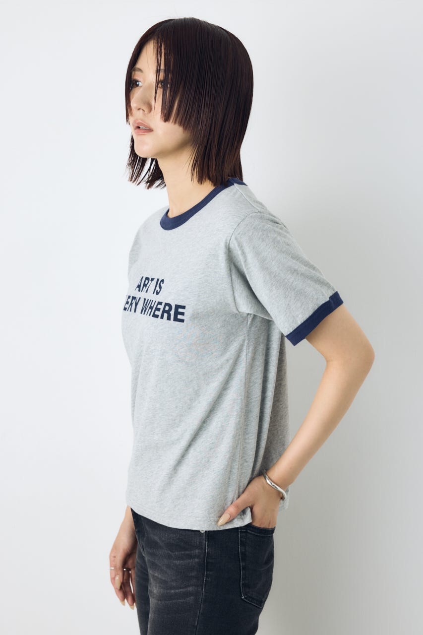 リンガーロゴプリントT T.GRY FREE