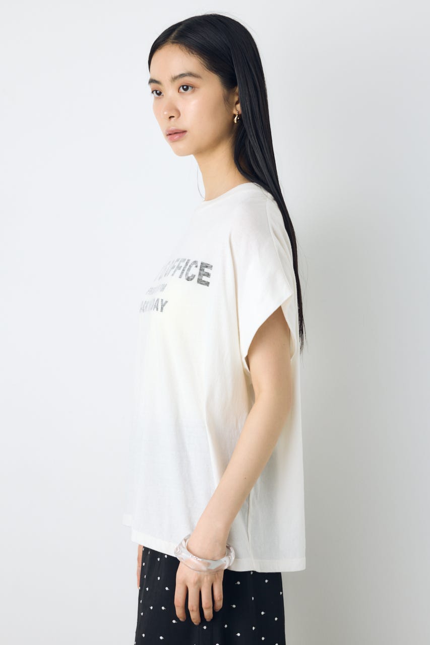 フレンチスリーブロゴプリントT WHT S