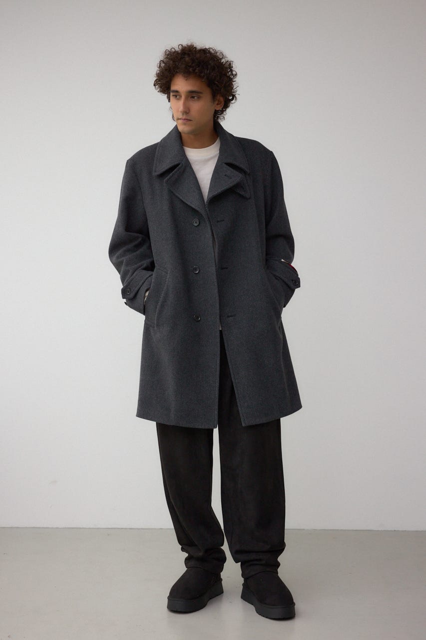 ウール混ステンカラーコート C.GRY M