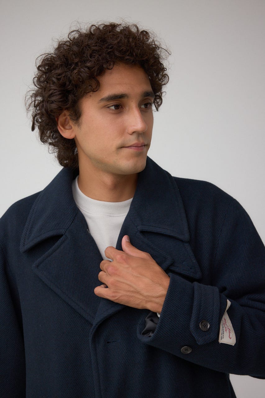 ウール混ステンカラーコート D/NVY M