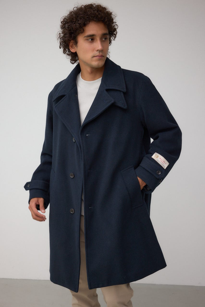 ウール混ステンカラーコート D/NVY M