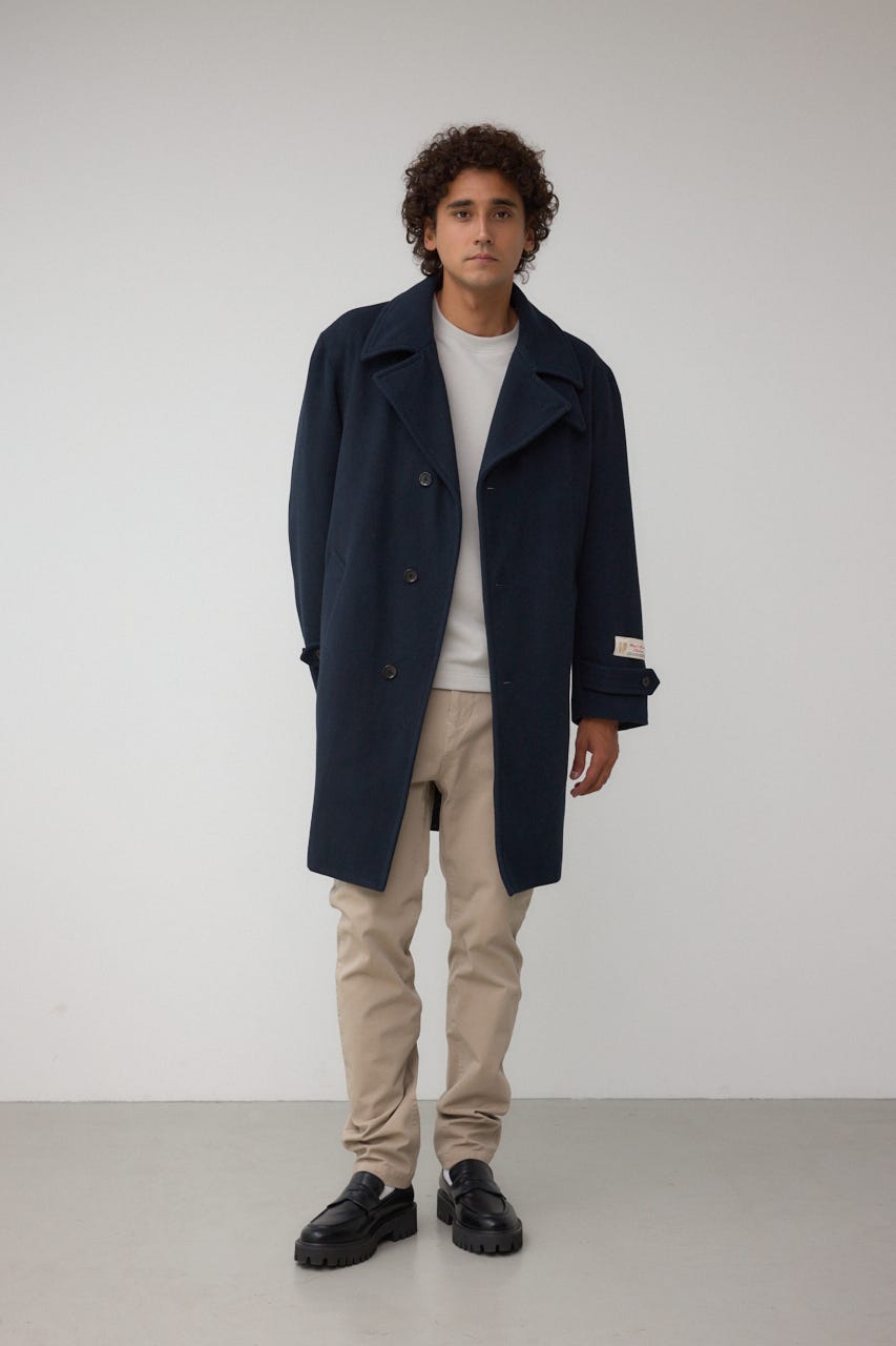 ウール混ステンカラーコート D/NVY M
