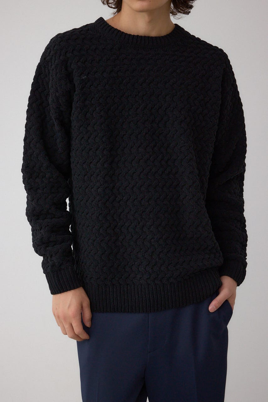 バスケット編みマットモールニット BLK L