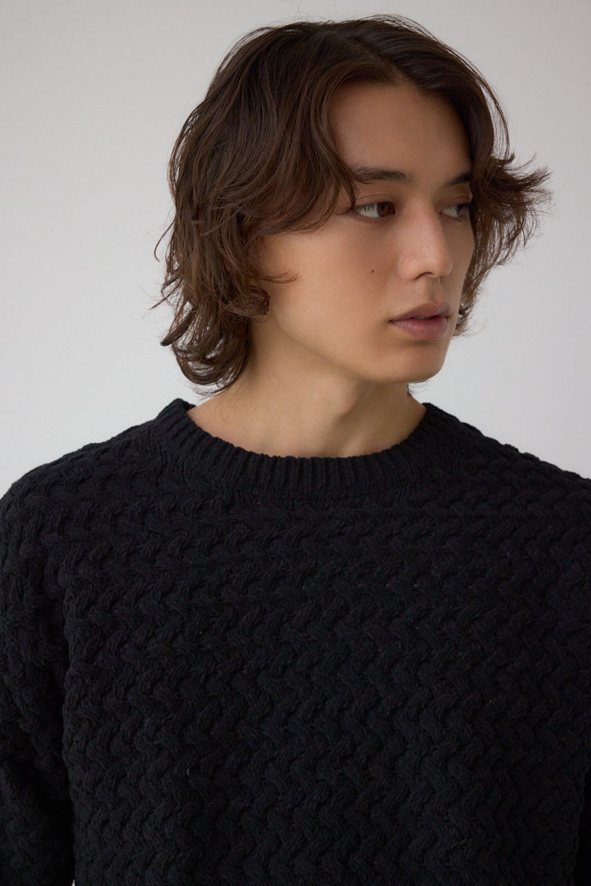 バスケット編みマットモールニット BLK L