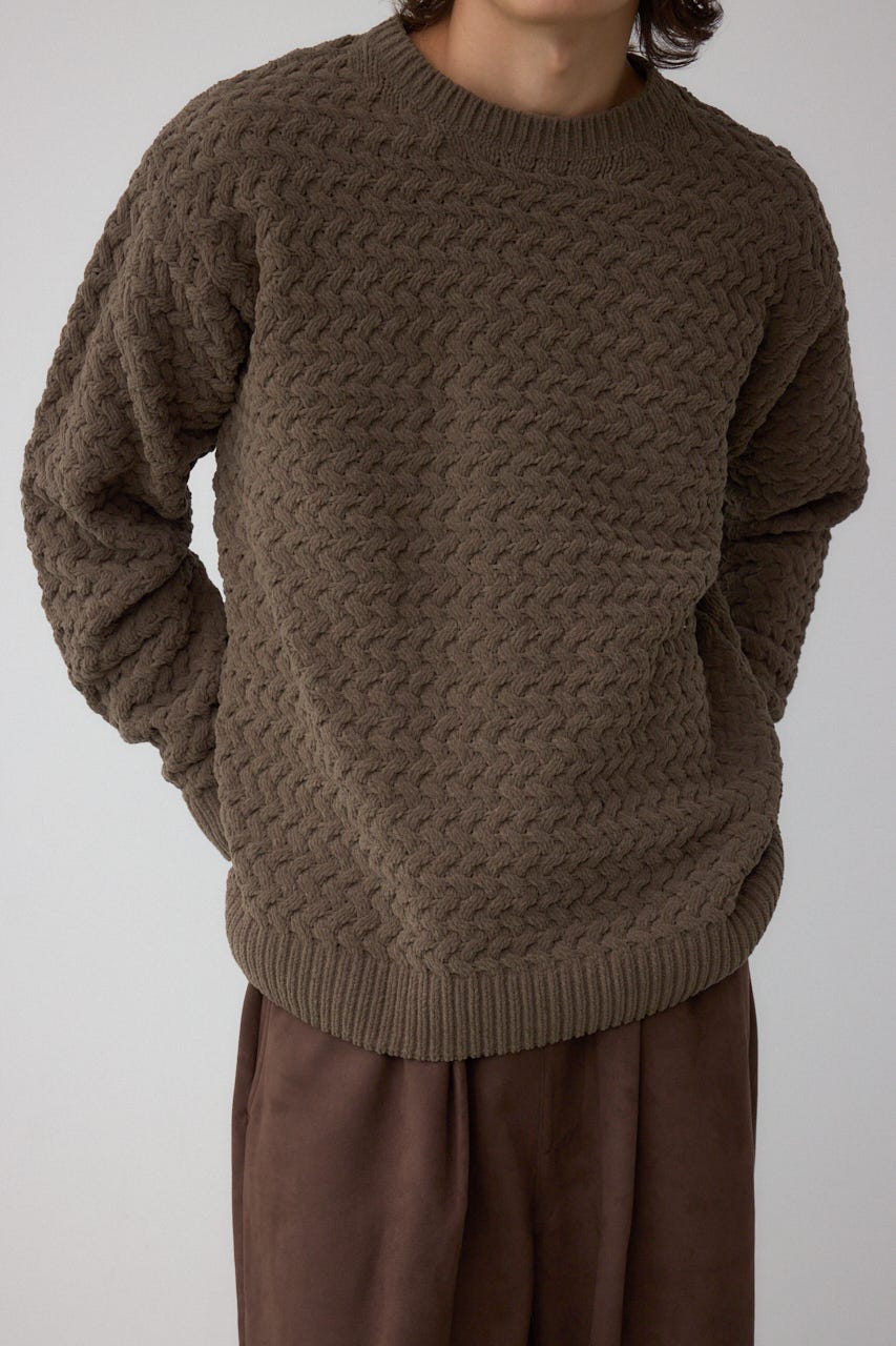 バスケット編みマットモールニット BRN L