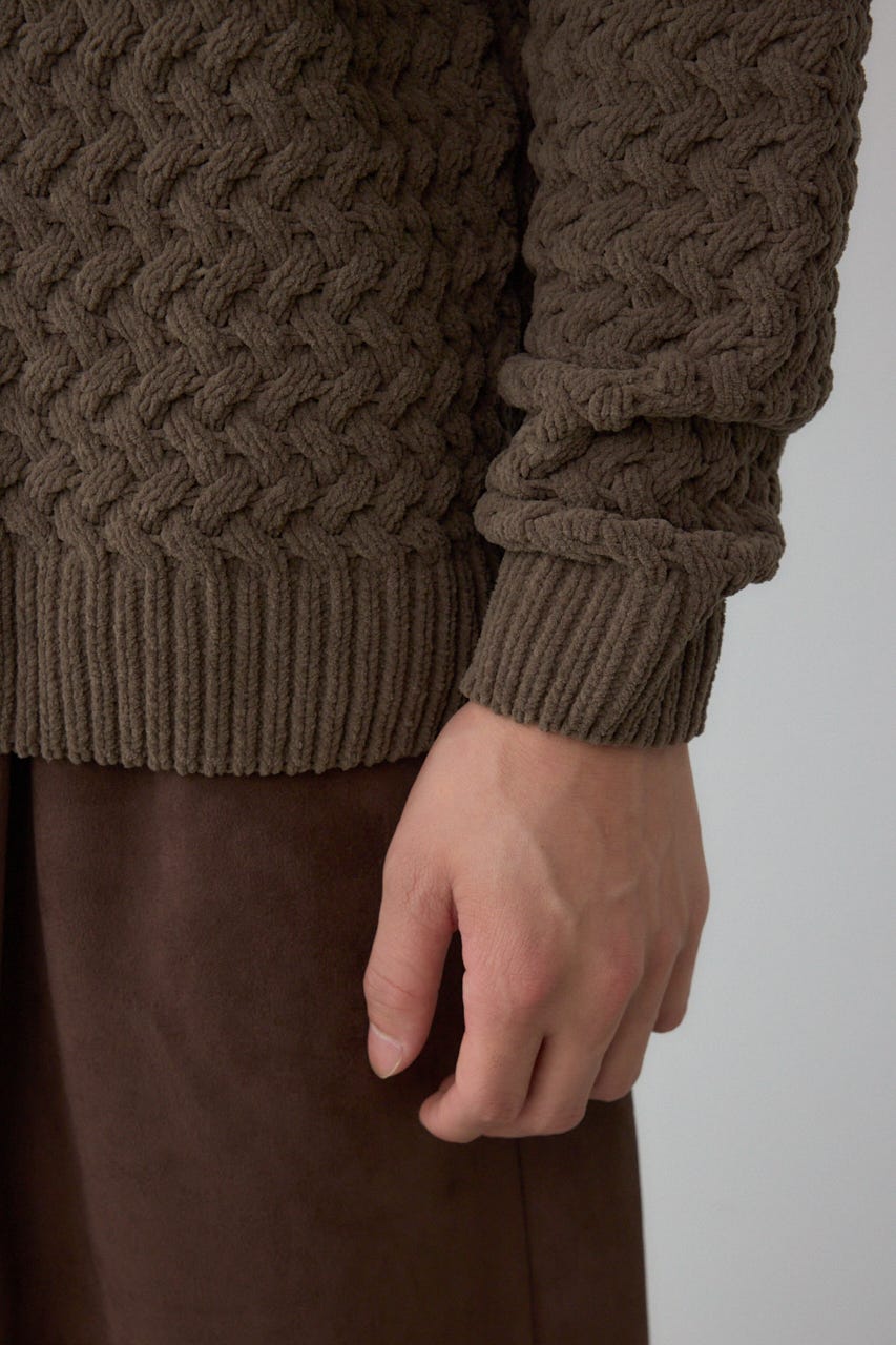 バスケット編みマットモールニット BRN L