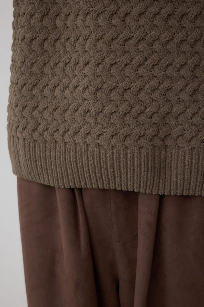 バスケット編みマットモールニット BRN L