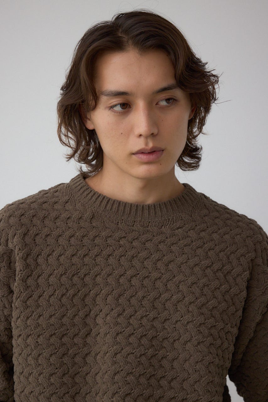 バスケット編みマットモールニット BRN L