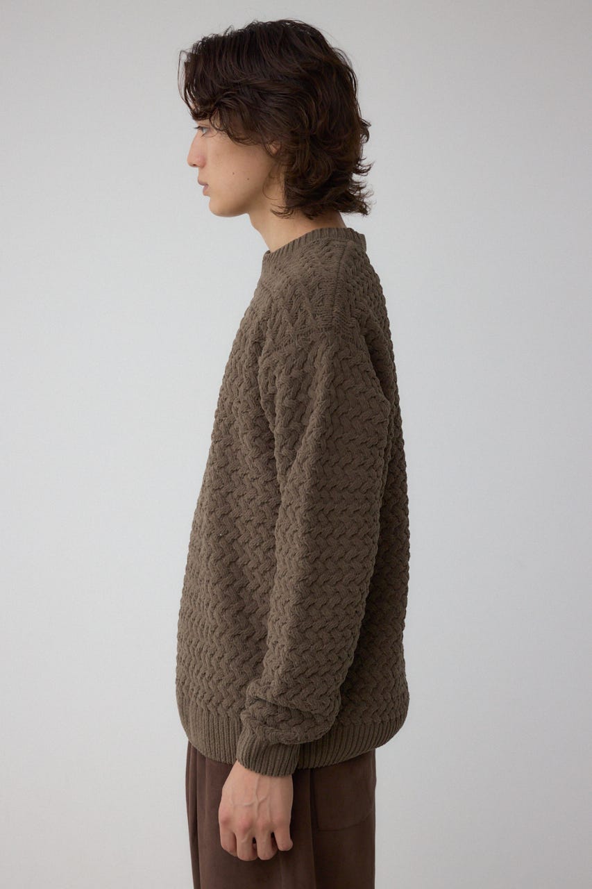 バスケット編みマットモールニット BRN L