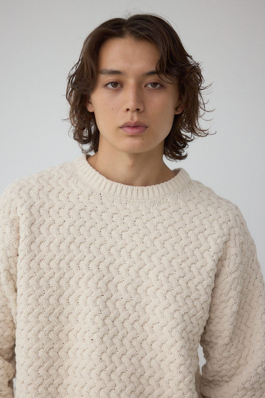 バスケット編みマットモールニット IVOY L