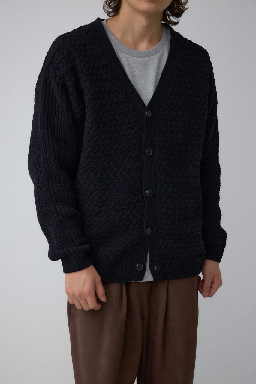 バスケット編みマットモールカーディガン BLK M