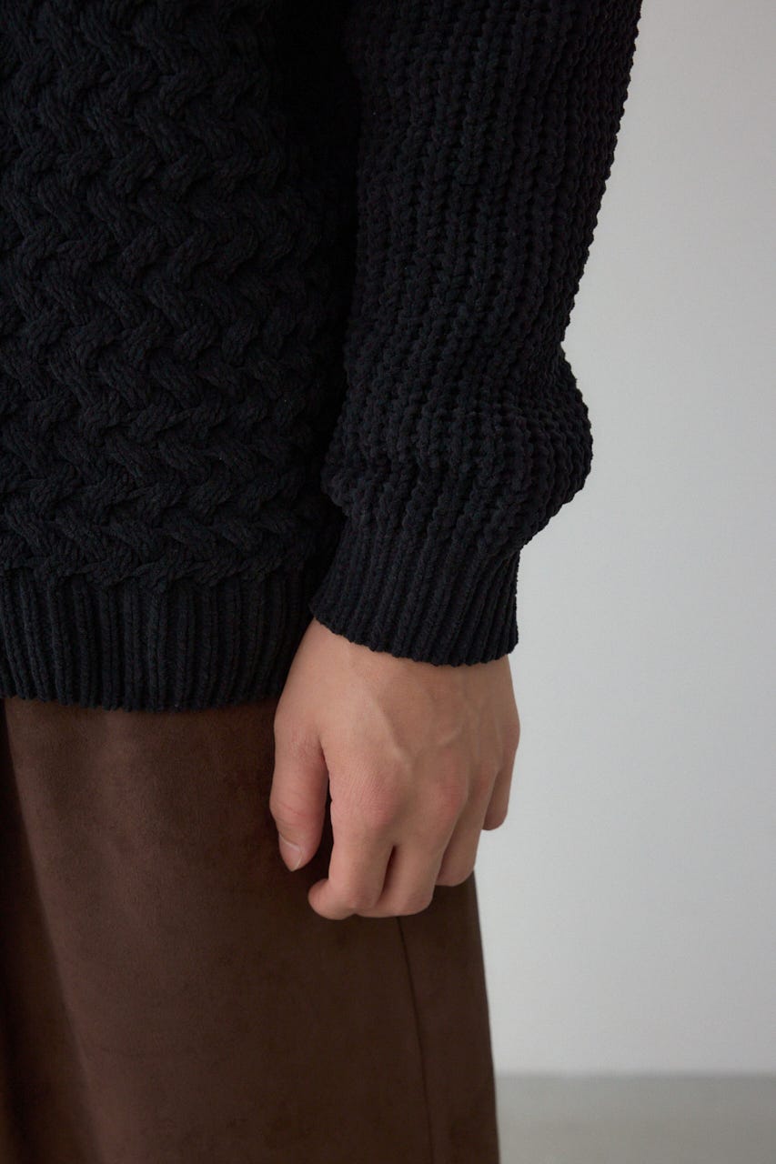 バスケット編みマットモールカーディガン BLK M